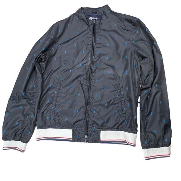 Jasonwood Jacket Men Large Black Full Zip Lightning Bolt Long Sleeve Windbreaker - Picture 5 of 11